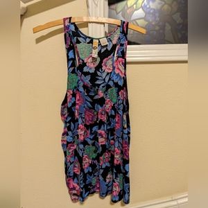 Mimi Chica Medium razorback tank top black pink blue floral garden